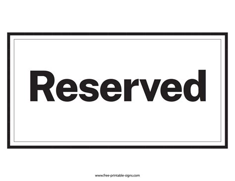 Printable Reserved Sign
